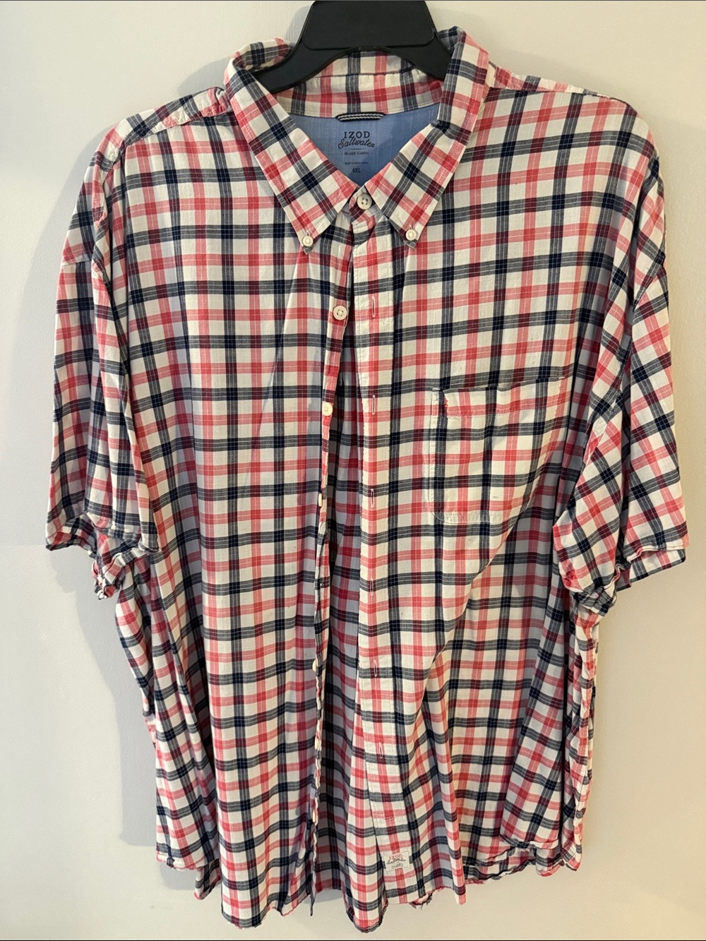 Izod Men's Red, Navy & White Plaid Button-Down Shirt